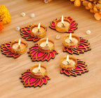 Decorative Lotus Tealight Candle Holder Stand Set Of 7 - Decoration Items For Home Decor Diyas Indoor Outdoor Office Gifting.