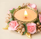 Flower Tea Light Holder Set of 6 Pcs with Wax Candle, Light Candle Holder Stand for Diwali, Rangoli, Handmade Tlight for Deepawali Decoration, Diya for Home Decor|Designer Candle Holders